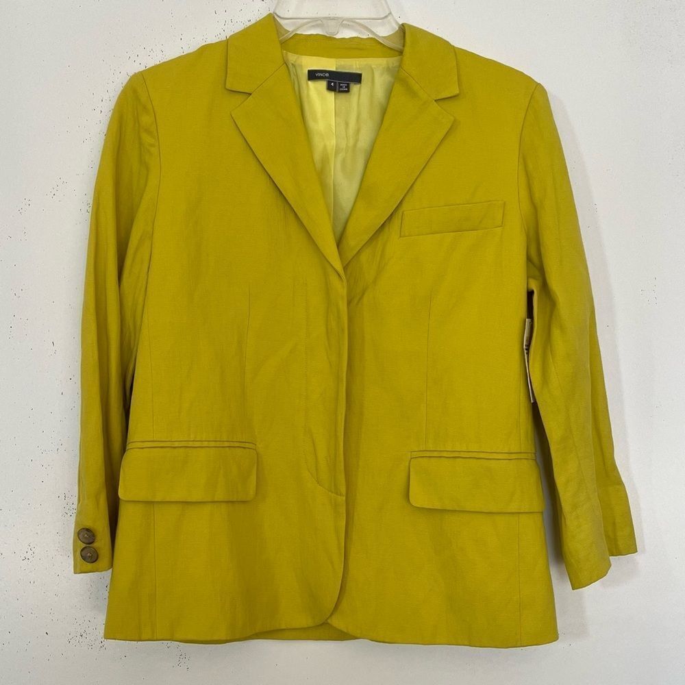Vince Blazer Jacket 4 Chartreuse Green Long Sleeves Career Cotton Wool Blend NWT